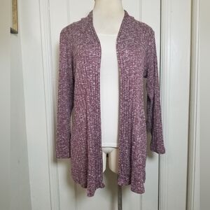 INDIGO heathered Burgandy Open Front Ribbed Long Sleeve Cardigan Sweater 2X